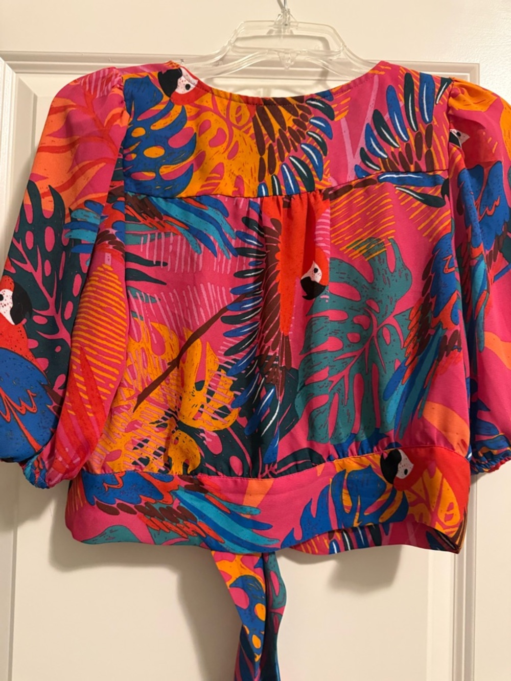 Joie Multicolor Tropical Tie-Front Crop Top - Pink, Orange, Yellow, Blue, Green - Picture 2 of 4